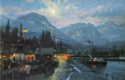 kinkade Moonlight On The Riverfront